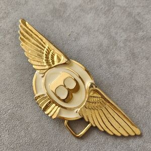 Vintage Bentley belt buckle men's golden tone cream enamel statement luxury car